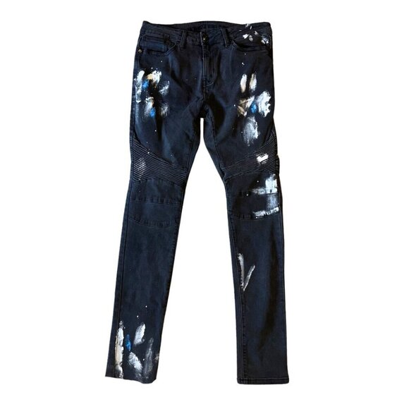 Black Paint Splatter Men's Skinny Jeans Size 34 x 32 - Rue 21 - Picture 1 of 9